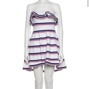 MSGM Stripe Strapless Ruffle Mini Dress